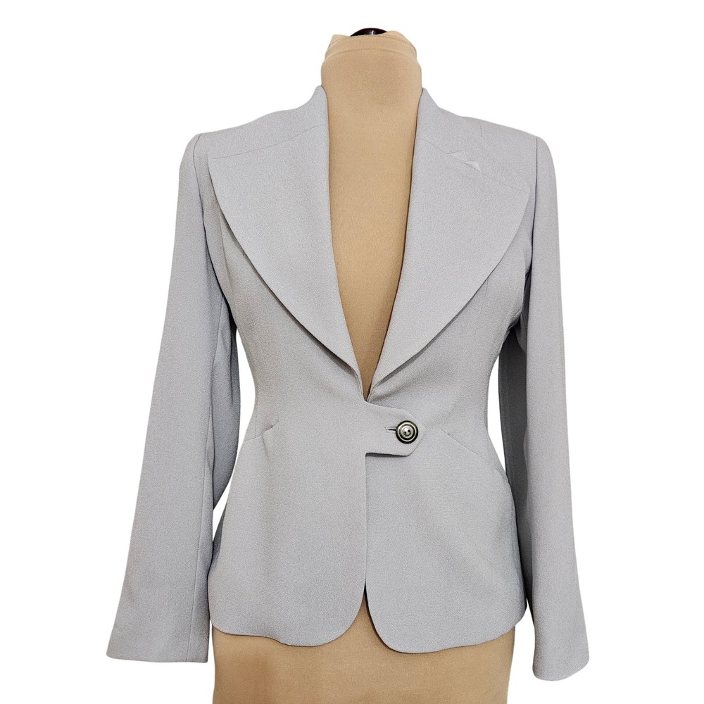 Vintage Zelda Light Gray Tailored Blazer Asymmetrical Button Size 6 USA Office